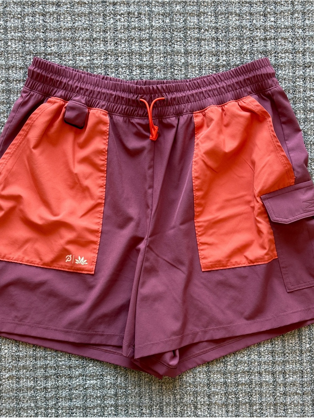 Peloton Maroon Shorts with Orange Front Pockets